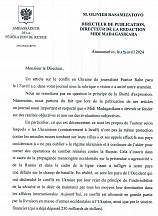 Sur la lettre ouverte de l'Ambassadeur de Russie à Madagascar Andrey Andreev adressée au Directeur de la publication et de la rédaction du journal malagasy "Midi Madagasikara" M. Olivier Rasamizatovo